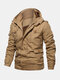 Mens Multi-Pocket Fur Lined Turtleneck Hooded Outdoor Casual Warm Jackets - Khaki