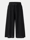 Plus Size Solid Pocket Elastic Waist Drawstring Loose Pants - Black