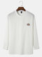 Mens Waffle Chest Embroidered Side Button Hem Long Sleeve T-Shirts - White