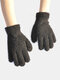 Unisex Coral Fleece Knitted Solid Color Thickened Warmth Full Finger Gloves - Black