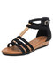Zapatos de tacón de cuña con cremallera trasera para vacaciones de tejido transpirable de verano para mujer Sandalias - Negro