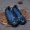 SOCOFY Genuine Leather Handmade Flower Loafers Soft Flat Casual Shoes - Blue