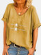 Star Printed V-neck Short Sleeve T-shirt For Women - Yellow