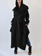 Mujer Abrigo casual anudado de color liso con bolsillo - Negro