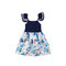 Floral Toddler Girls Sleeveless Casual Layered Princess Dress For 1Y-7Y - Navy Blue
