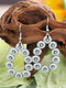 Vintage Trendy Turquoise Daisy Hollow Drop-shape Alloy Earrings - Silver