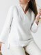 Blusa casual de algodão liso com decote em V manga longa SKUJ34816 - Branco