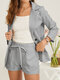 Solid Slit Hem Button Blazer & Knotted Shorts Business Suit with Pocket - Grey