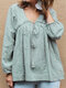 Solid Color Bandage Long Sleeve Loose Blouse For Women - Green