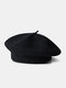 Women Acrylic Knitted Solid Color Vintage Warmth Painter Hat Beret - Black