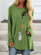 Мультяшный Кот Повседневная футболка с длинными рукавами и принтом Plus Размер Plus - Зеленый