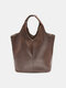 JOSEKO Women's Faux Leather Simple Casual Large Capacity Tote Shoulder Bag - Coffee