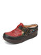 SOCOFY Retro Printed Embossed Cowhide Leather Comfy Slip On Mules Platform Sandals - Red