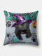 Personalized Plaid Letter Cat Pattern Linen Cushion Cover Home Sofa Art Decor Throw Pillowcase - Green