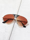 Unisex Special-shaped Metal Full Frame Patchwork PU HD Anti-UV Sunglasses - Brown
