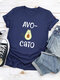 Cartoon Avocado Printed Letter Short Sleeve Casual T-shirt - Navy