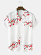 Mens Plum Bossom Print Camp Collar Chinese Style Short Sleeve Shirts - White