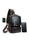 Men Vintage Multifunction PU Leather Earphone Hole USB Charging Crossbody Bag Chest Bag Sling Bag - Black(include sling bag & wallet