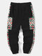Hombres Étnico Colorful Estampado geométrico Patchwork Pana Pantalones - Negro