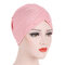 Womens Breathable Comfortable Pearl Hat Casual Elastic Beanie Hats Muslim Pile Heap Cap - Pink