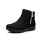 Women Casual Suede Warm Lining Zipper Flat Ankle Boots - Black