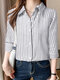 Stripe Pattern 3/4 Sleeve Lapel Button Front Shirt - White