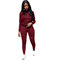 Dn8140 European And American Women's Solid Color Sports Burnt Hooded Suit Two-piece - Red wine