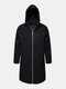 Mens Winter Mid-Length Zipper Front Casual Solid Hooded Overcoat - Black