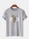 Mens Mechanical Toy Bear Print Preppy 100% Cotton Short Sleeve T-Shirts - Gray