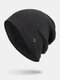 Men Winter Plus Velvet Striped Pattern Outdoor Knitted Warm Beanie Hat - Black