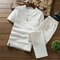 men's linen short-sleeved suit cotton and linen lay clothing casual Zen work tea service two-piece - White