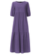 Solid Color O-neck Puff Sleeve Plus Size Dress for Women - Purple