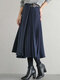 Solid Pleated Stitch Elegant Midi Skirt For Women - Blue