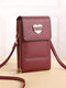 حقيبة عادية متعددة الوظائف مزدوجة الطبقات لمس شاشة حقيبة كروس جلد صناعي قلب زخرفة هاتف حقيبة - أحمر