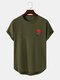 Mens Rose Chest Print Curved Hem Daily Short Sleeve T-Shirts - Army Green