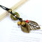 Vintage Pendant Handmade Necklace Beaded Leaves Charm Necklace Ethnic Jewelry for Women - Green