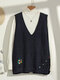 Plus Size Flower Embroidered Button Sleeveless Casual Sweater - Dark Gray