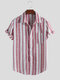 Mens Loose Fashion Striped Summer 100% Cotton Short Sleeve Casual Shirt - Red