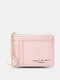 Women Faux Leather 8 Card Slot Zipper Card Holder Mini Keychain Short Wallet - Pink