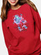 Butterfly Letters Printed Long Sleeve O-neck Sweatshirt For Women - Red