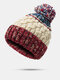 Unisex Mixed Color Knitted Plus Velvet Thickened Twist Pattern Fur Ball Decoration Flanging Warmth Beanie Hat - #01
