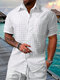 Mens Solid Patch Pocket Lapel Collar Short Sleeve Shirts - White