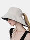 Women Dacron Cloth Casual Outdoor Back Brim Extended Ponytail Foldable Sunshade Bucket Hats - Beige