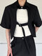 Mens Solid Buckle Design Short Sleeve Cropped Jacket - Black