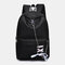 Women Solid Chain Large Capacity Ribbon Backpack - Black