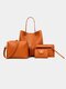 4PCS Bucket Handbag Women Plain Faux Leather Shoulder Bag Clutch Bag - Chocolate