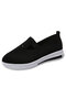 Large Size Women's Comfy Knitted Slip On Casual Platform Walking Shoes - Black