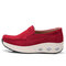 Women Casual Suede Round Toe Solid Color Platform Running Shoes - Wine Red
