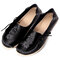 LOSTISY Women Large Size Floral Embroidery Stitching Soft Flats Leather Loafers - Black