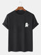 Mens 100% Cotton Halloween Cartoon Ghost Print Casual Short Sleeve T-Shirts - Black